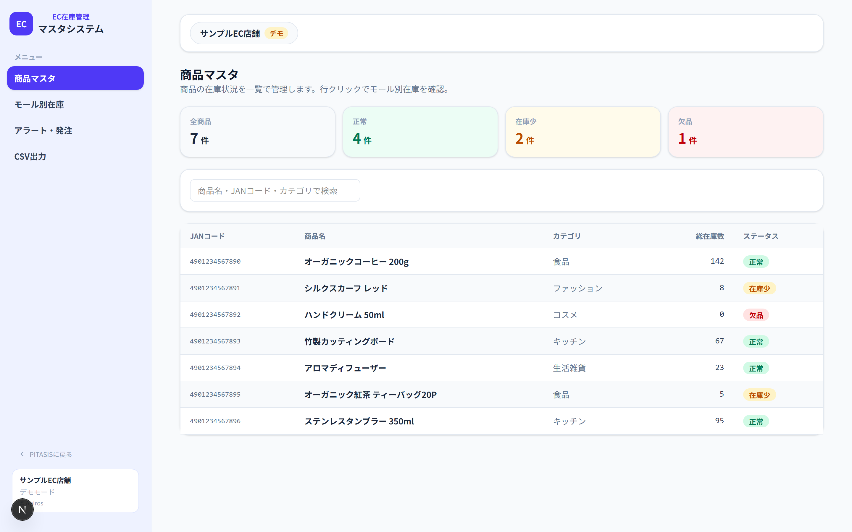 EC在庫管理マスタシステムの画面