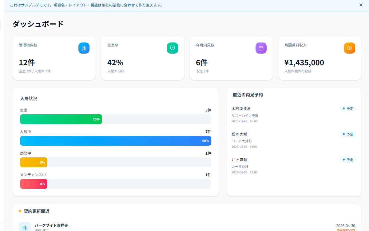 不動産物件管理システムの画面